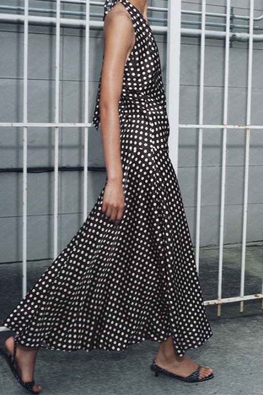 Polka Dot Halter Neck Deep V-Neck Maxi Dress 2
