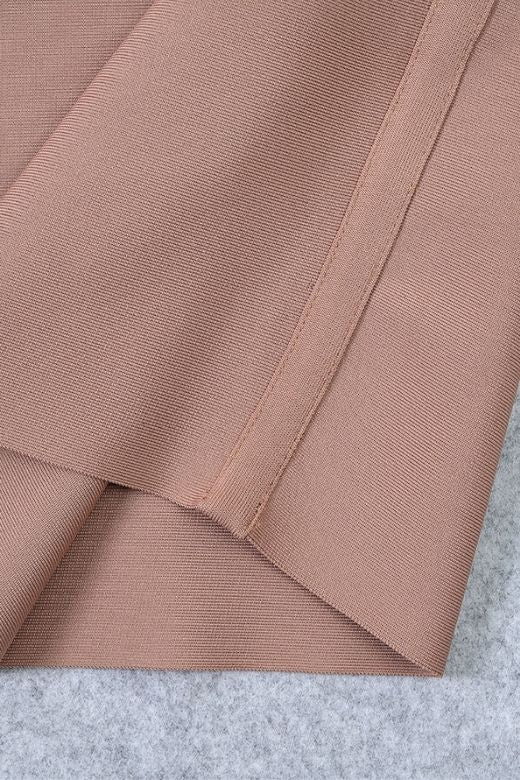 Nude Bandage Deep V-Neck Ribbed Bodice Cut Out Midi Dress 11