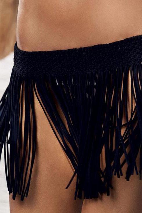 Black Fringe Braided Beach Skirt Cover Up