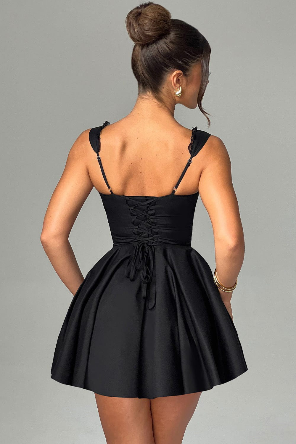 Lace Trim Square Neck Corset Bow Detail Fit and Flare Mini Dress 4