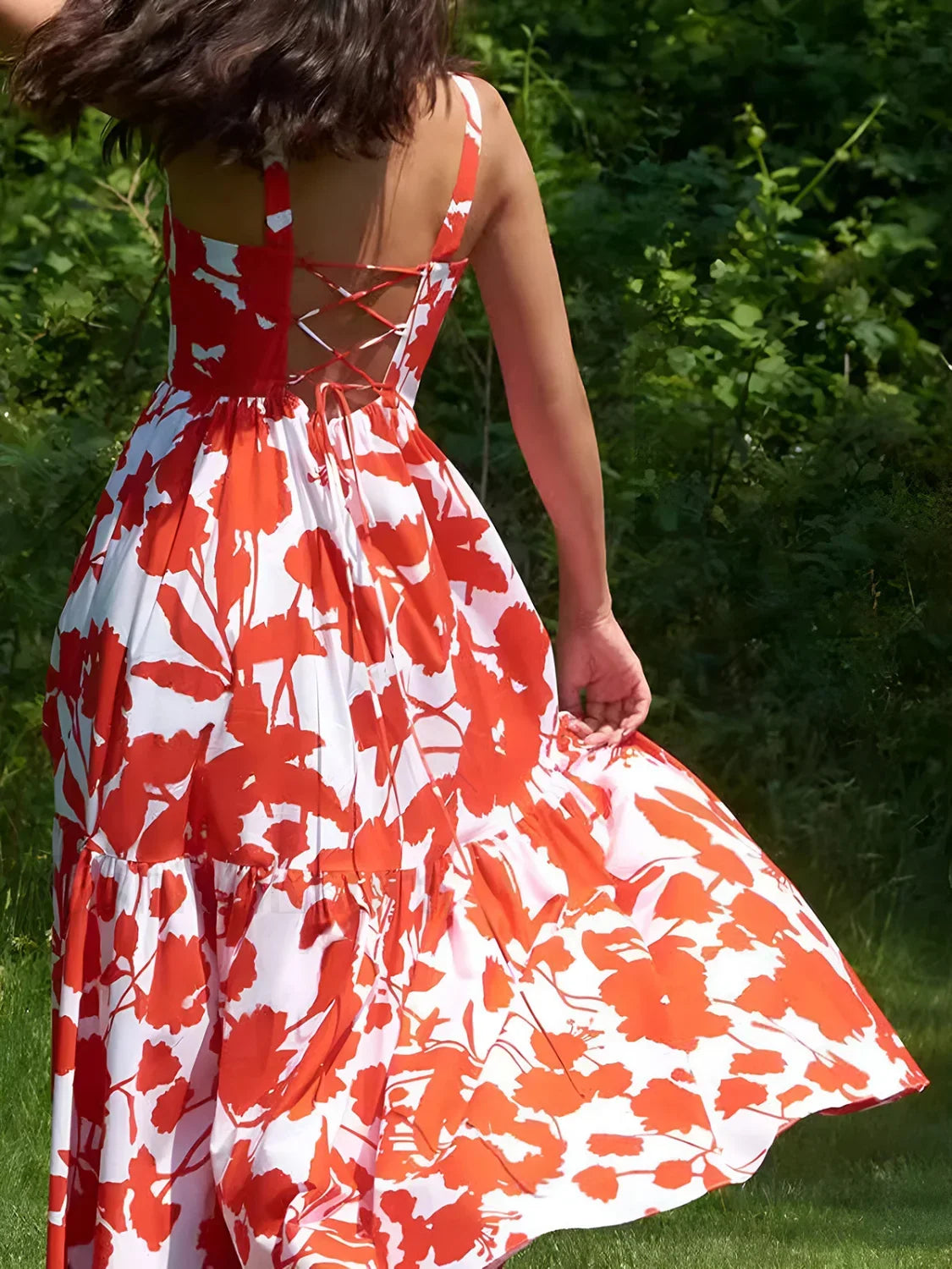Red Blooming In Floral Print Cami Long Dress 7