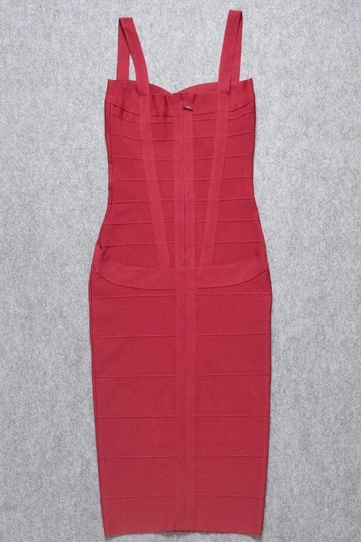 Red Wine Bandage Sweetheart Neck Criss Cross Bodycon Midi Dress 13