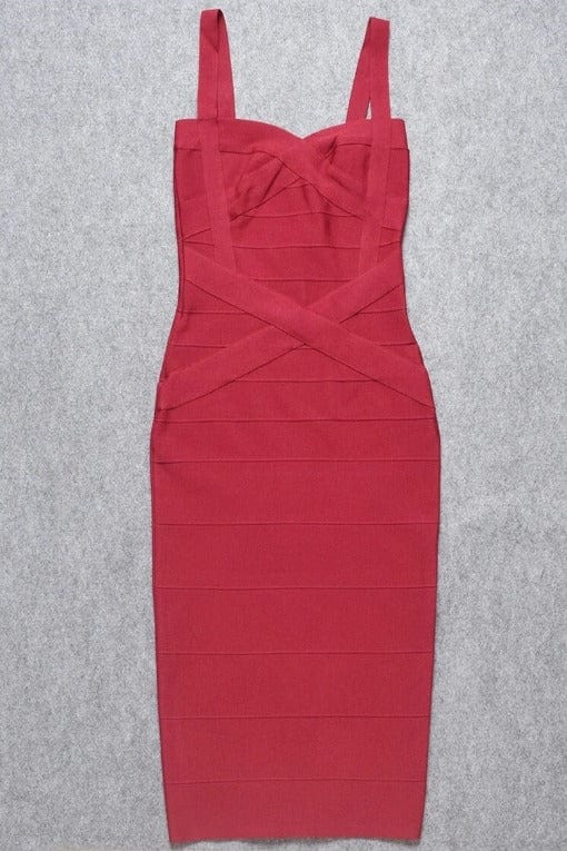 Red Wine Bandage Sweetheart Neck Criss Cross Bodycon Midi Dress 12