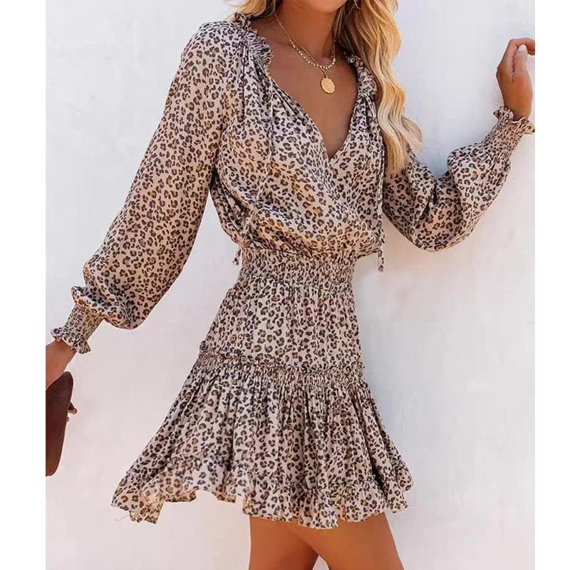 Print Bishop Sleeve Smocked Waist Tiered Ruffle Mini Dress 3