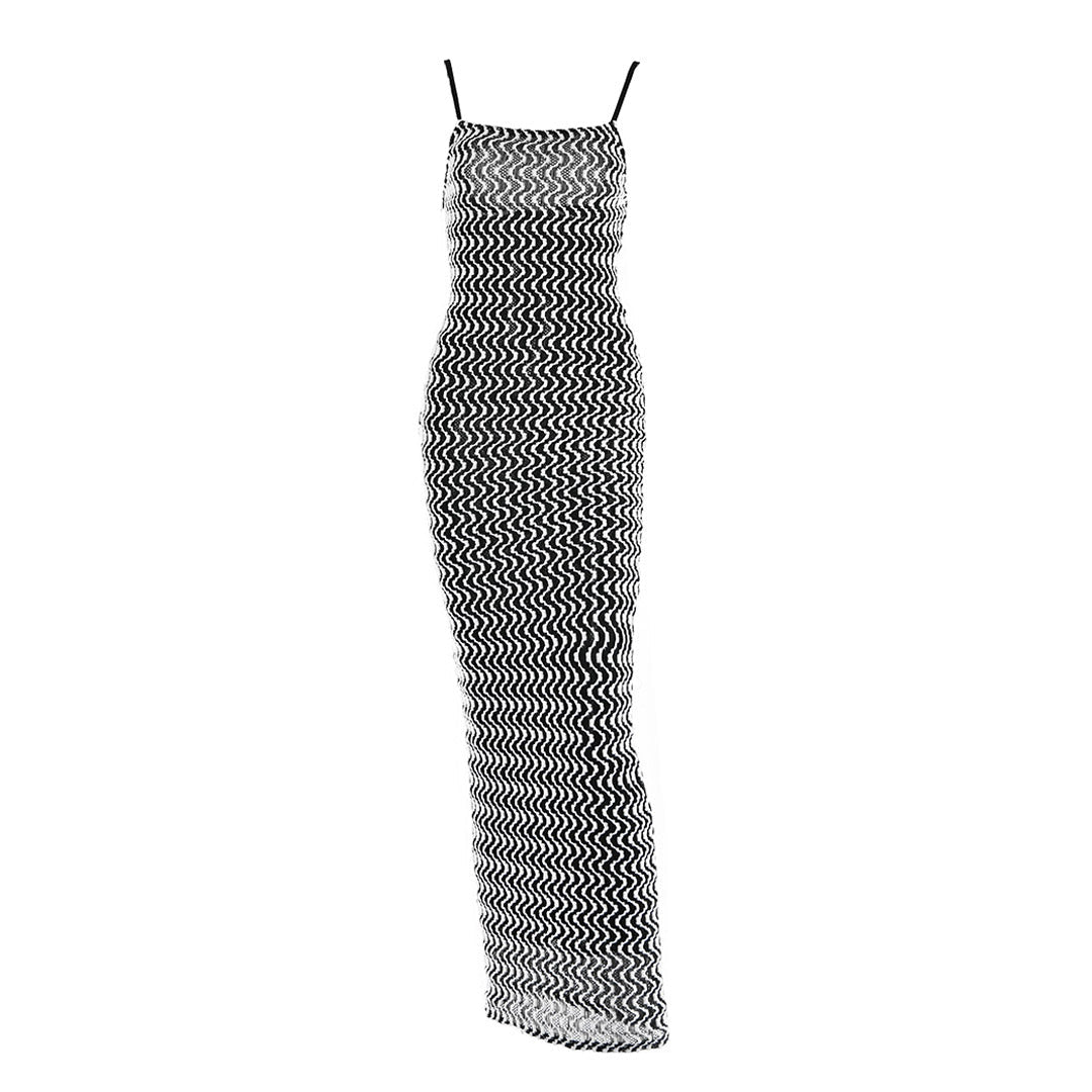 Wavy Zigzag Knit Spaghetti Strap Bodycon Midi Dress 3
