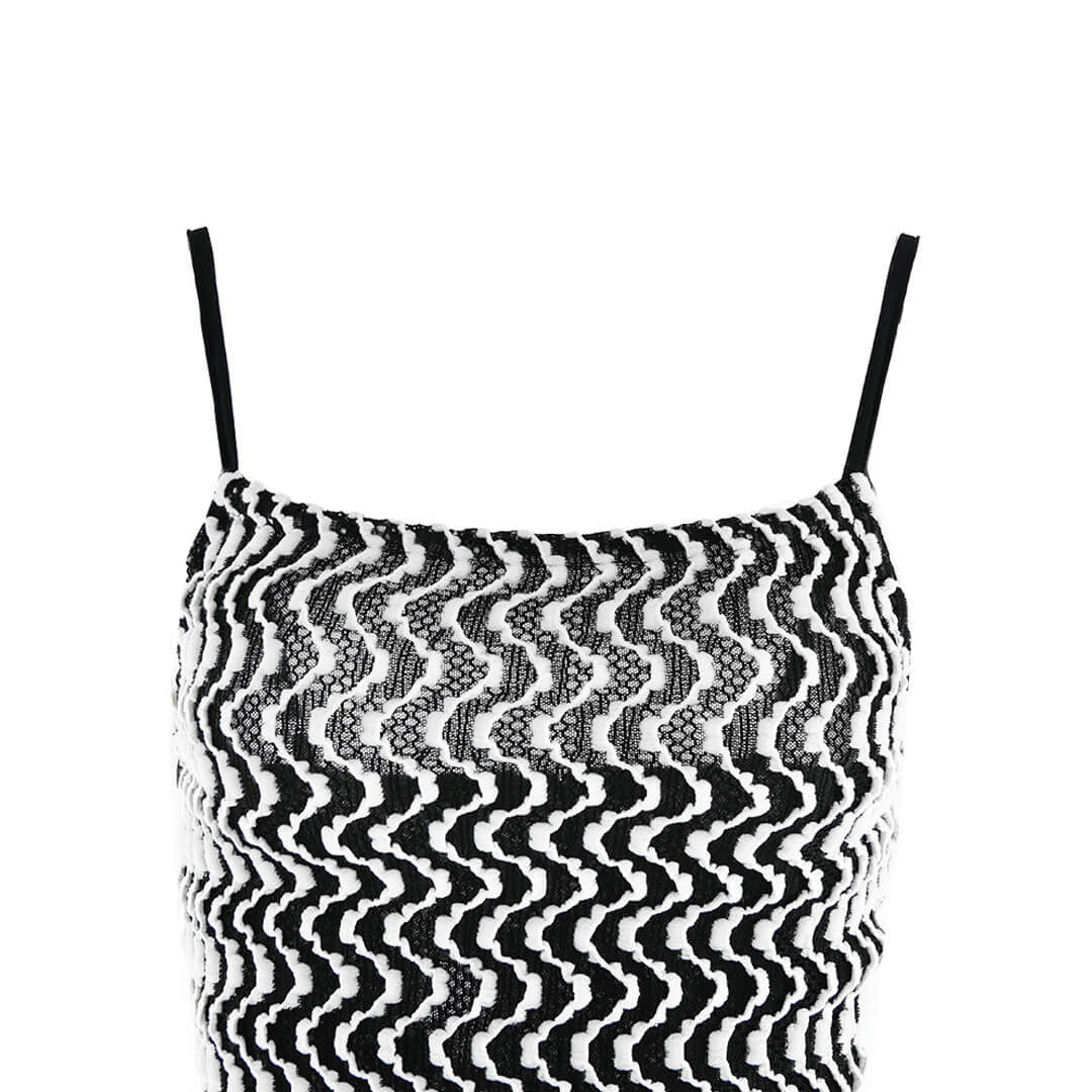 Wavy Zigzag Knit Spaghetti Strap Bodycon Midi Dress 4