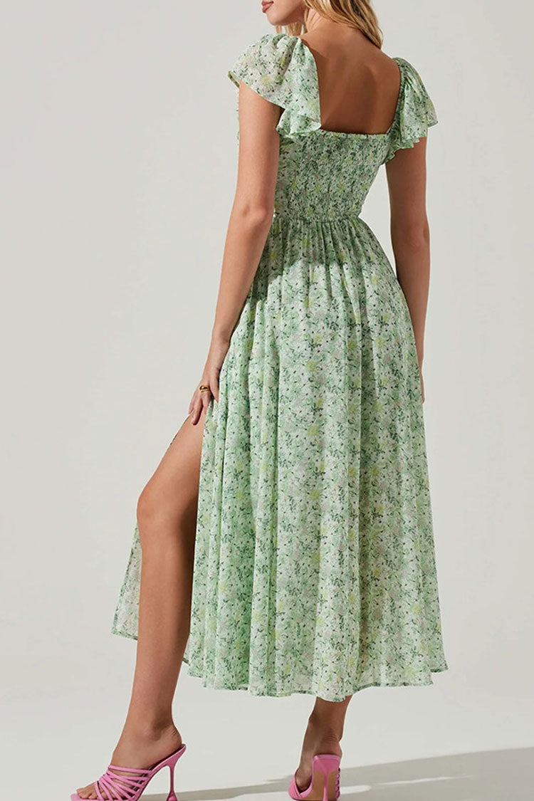 Square Neck Pleated Bust Floral Print Fit and Flare Maxi Dress 2