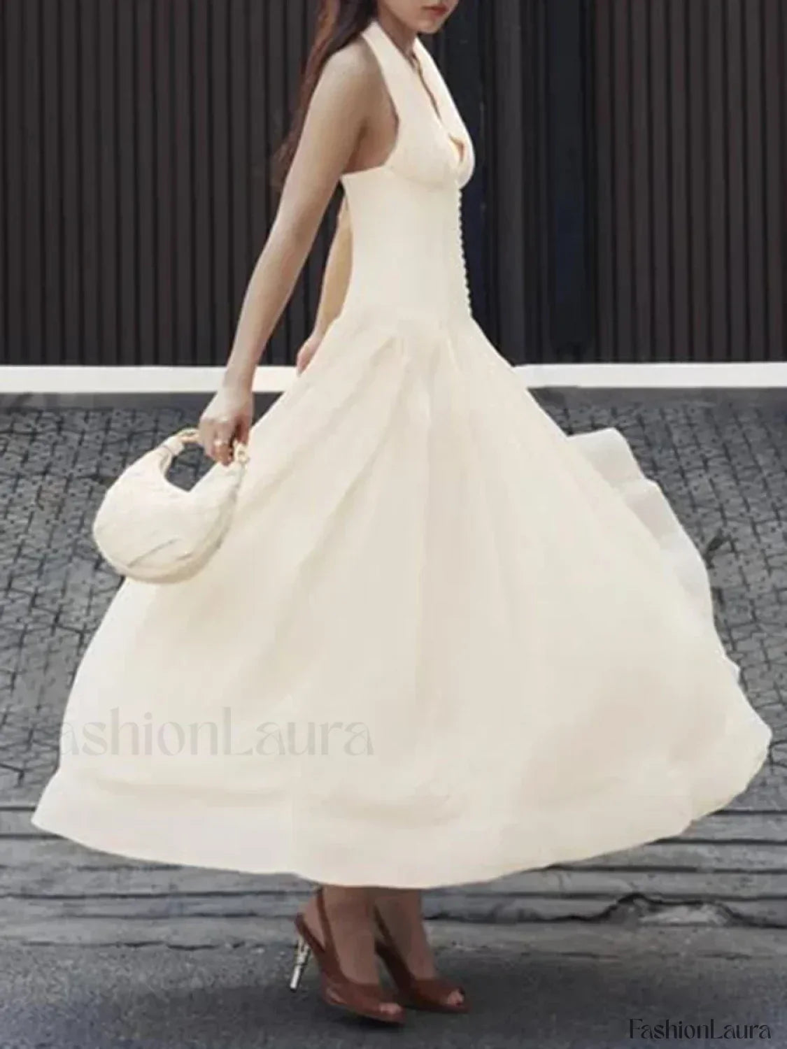 Apricot Buttoned Patchwork V-Neck Maxi Dress 16