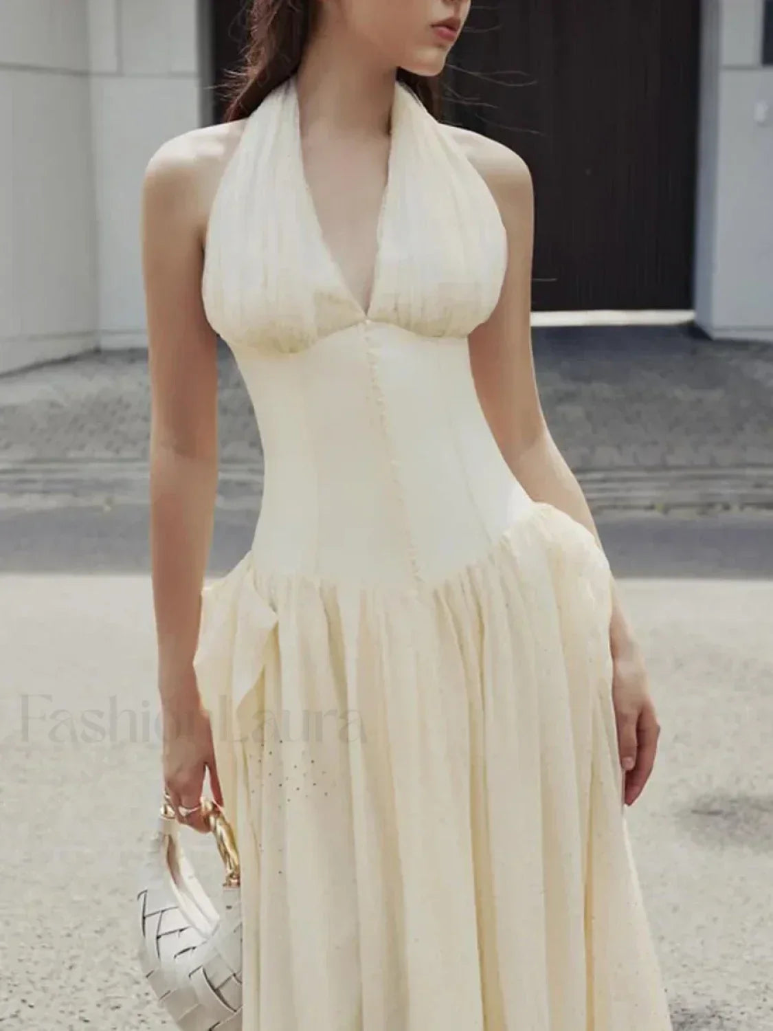 Apricot Buttoned Patchwork V-Neck Maxi Dress 12