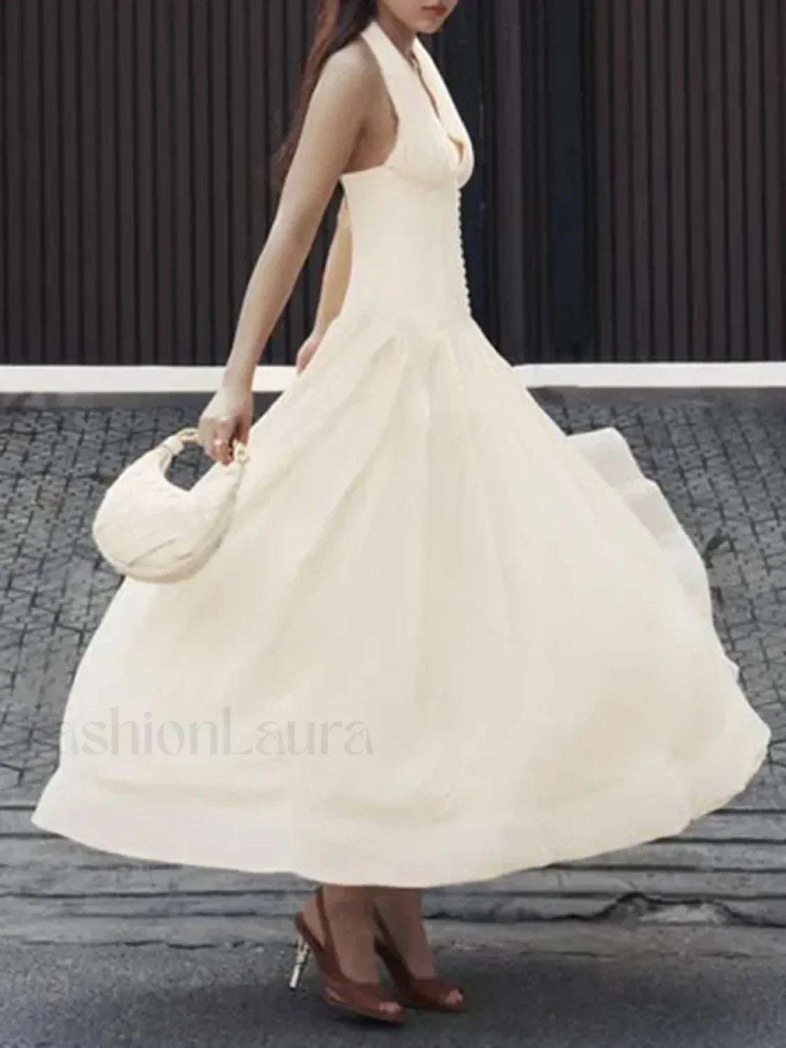 Apricot Buttoned Patchwork V-Neck Maxi Dress 10