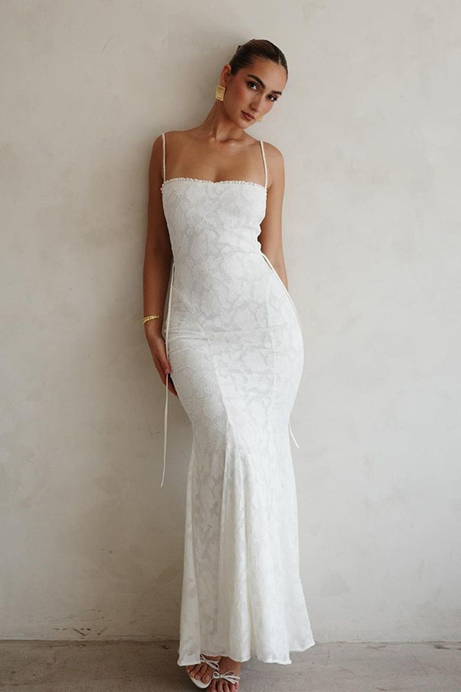 Lace Corset Square Neck Spaghetti Strap Mermaid Maxi Gown 4