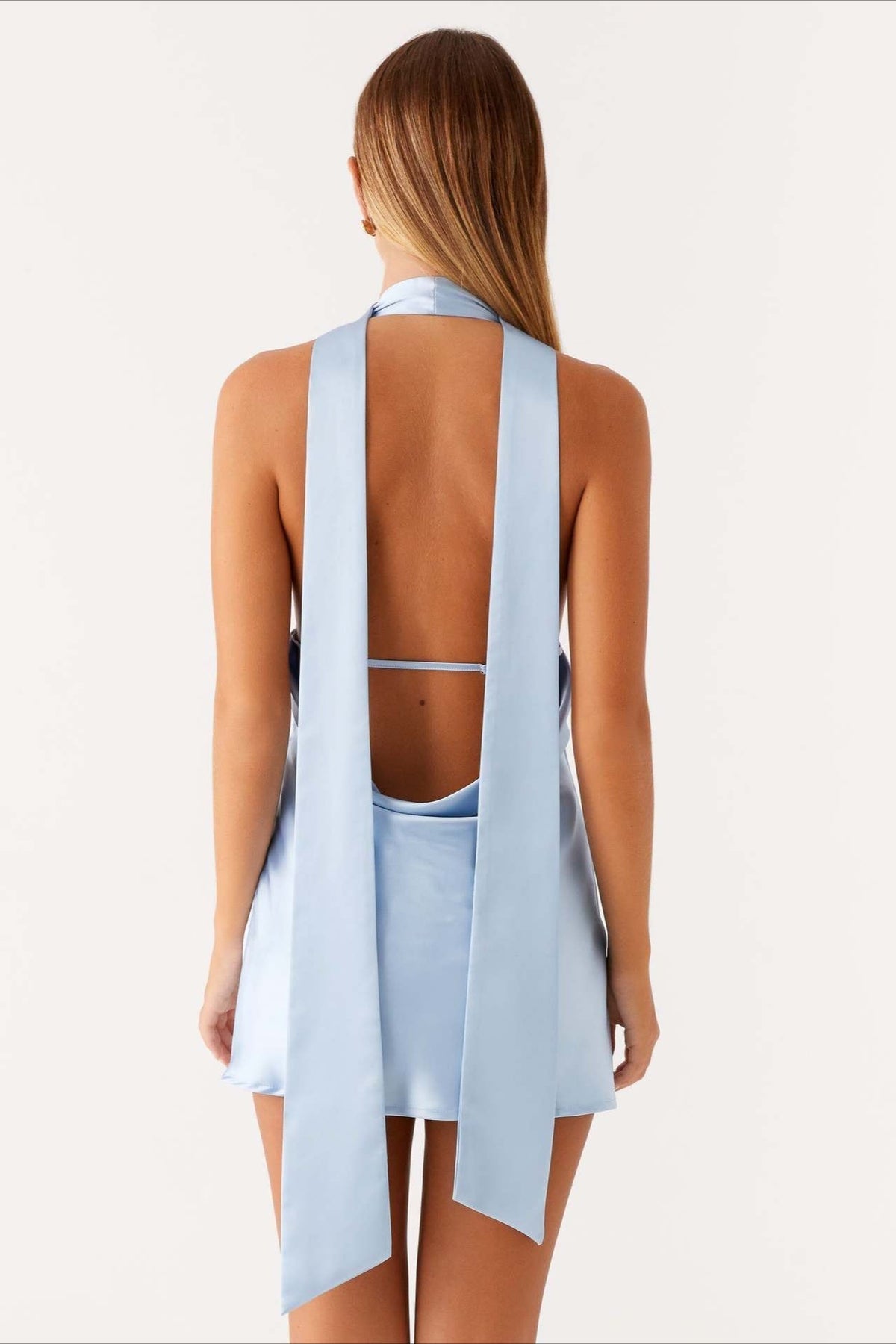 Satin Halter Scarf Tie Deep V-Neck Open Side Backless Mini Dress 7