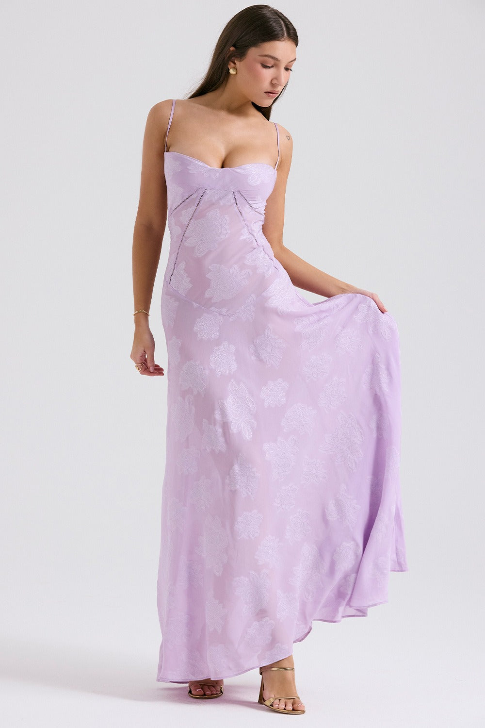 Bustier Seam Spaghetti Strap Devore Burnout Maxi Dress 5
