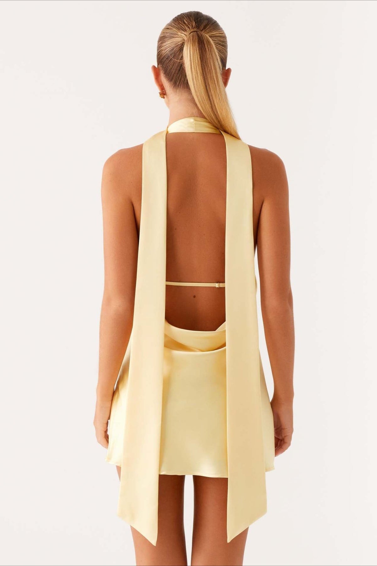 Satin Halter Scarf Tie Deep V-Neck Open Side Backless Mini Dress 18