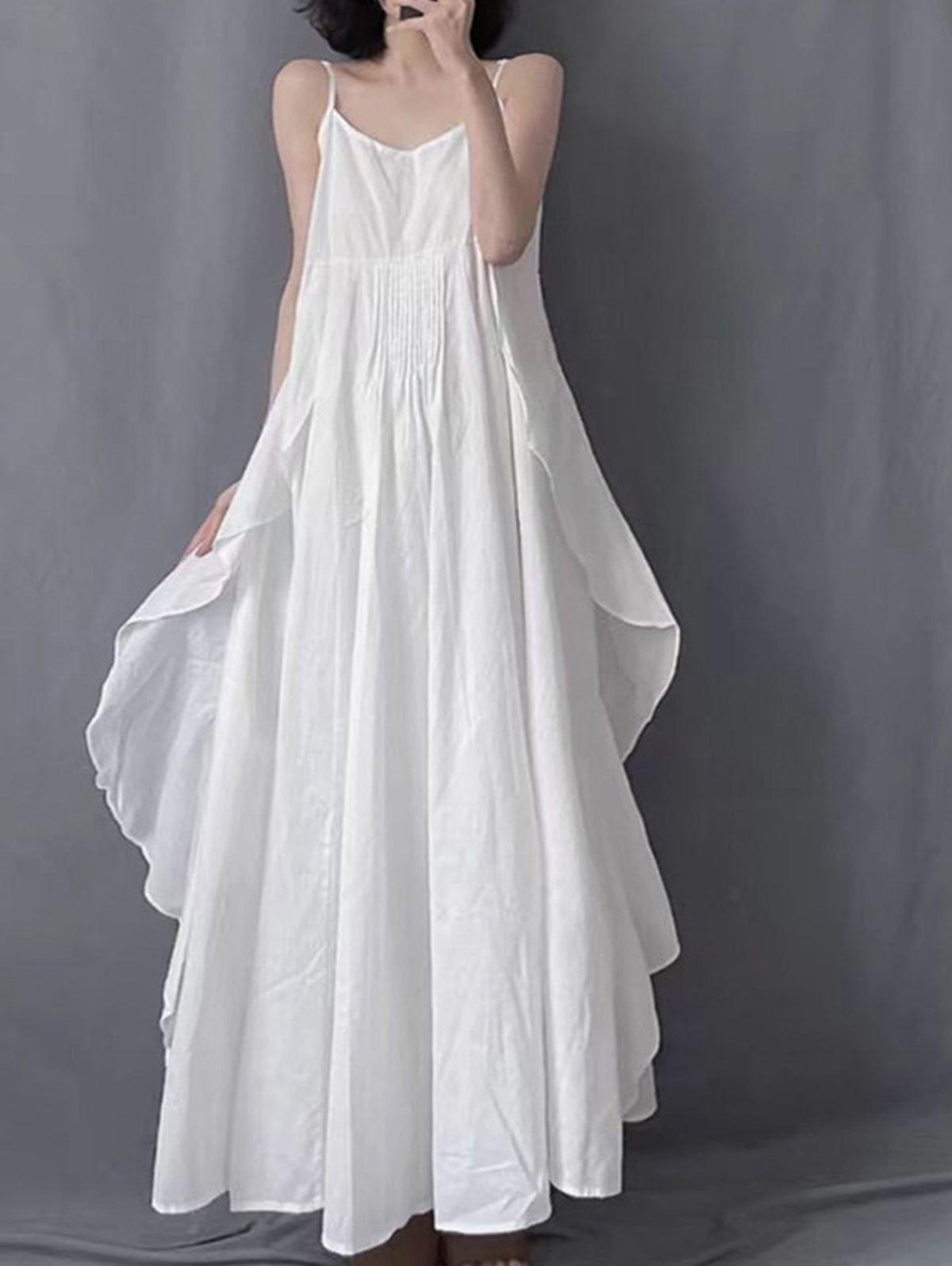 Spaghetti Strap Pintuck Pleated Tent Maxi Dress 6