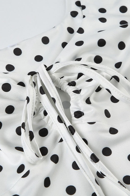 White Polka Dot Tie Front Spaghetti Strap Bodycon Mini Dress