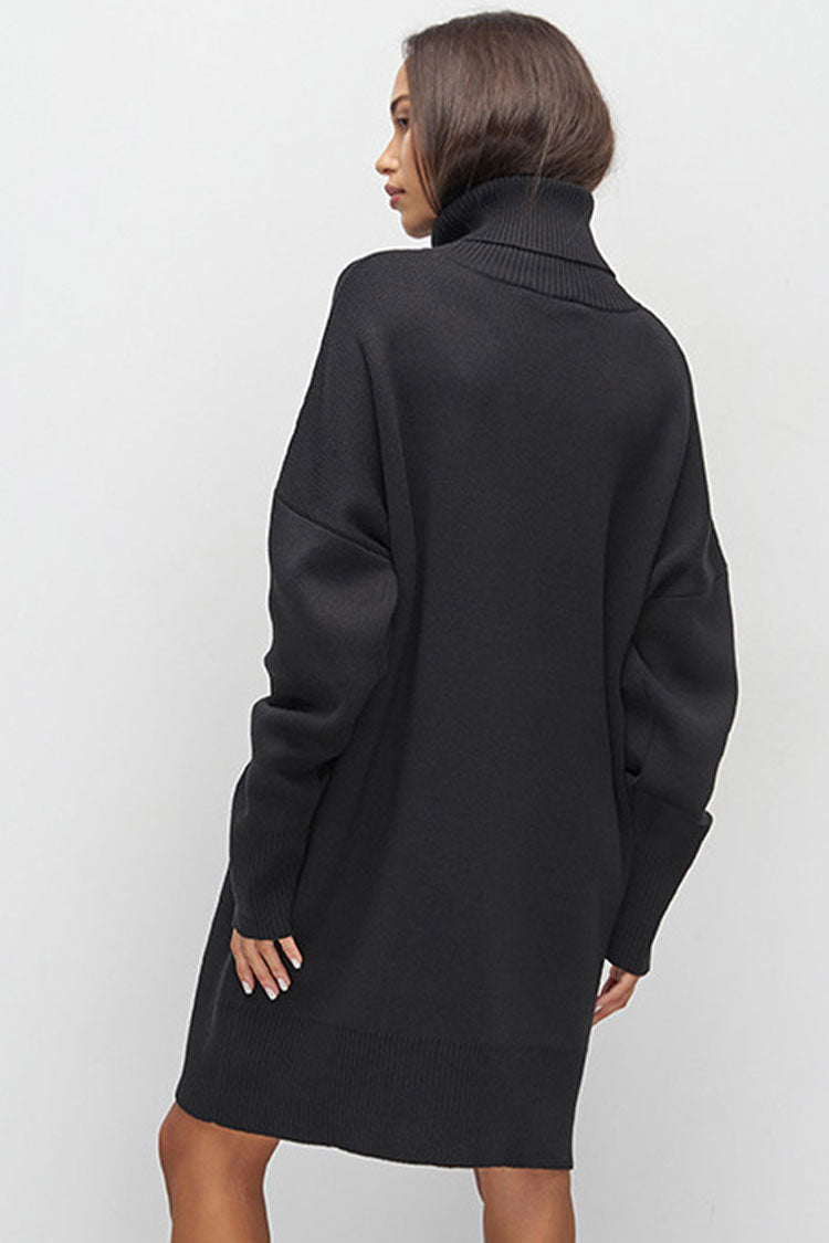 Turtleneck Oversized Balloon Sleeve Ribbed Hem Knit Sweater Mini Dress 5