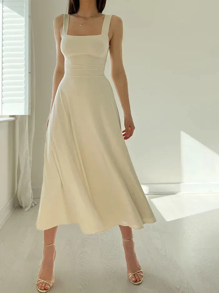Square Neck Wide Strap A-Line Midi Dress 12