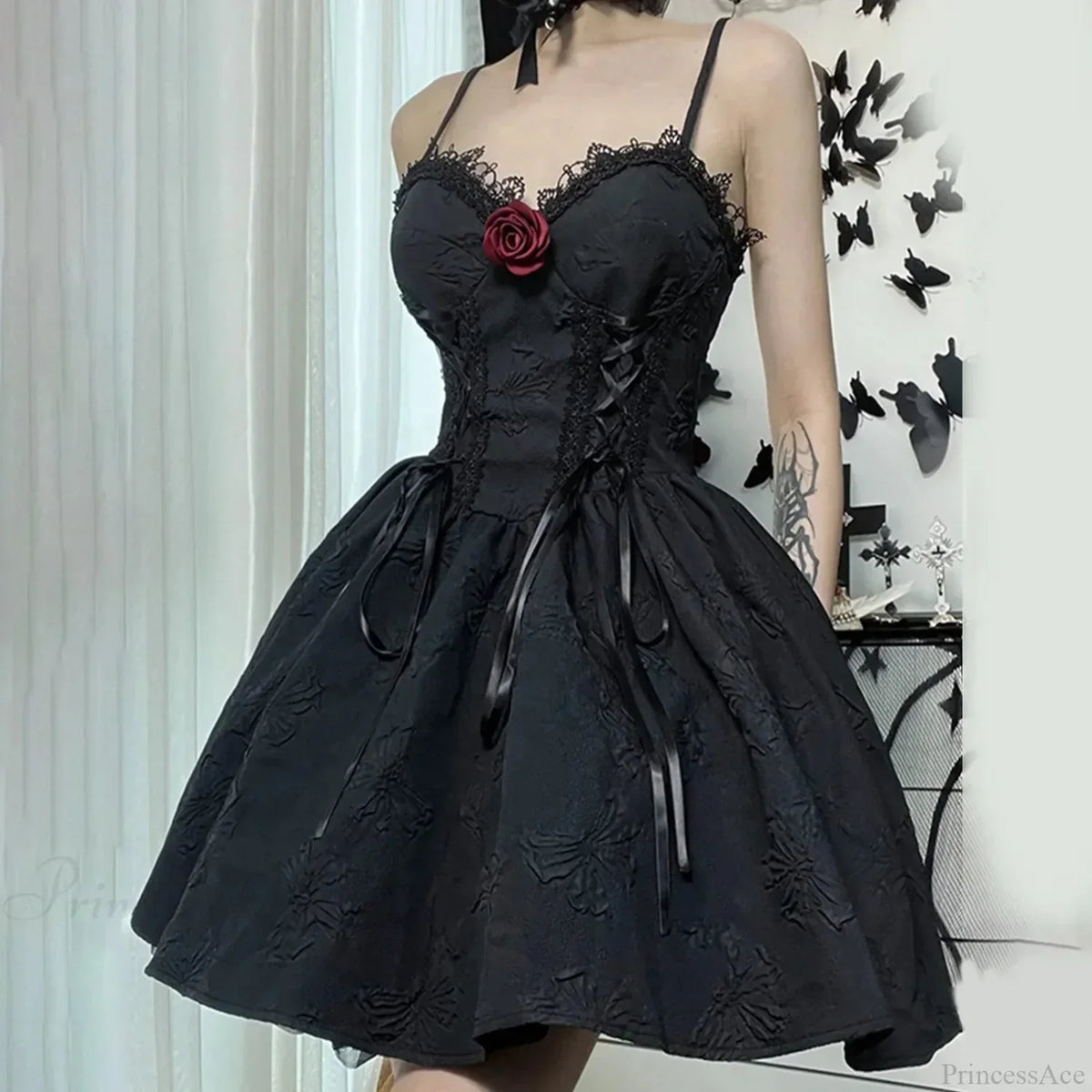 Jacquard Lace-Up Sweetheart Corset Flared Mini Dress