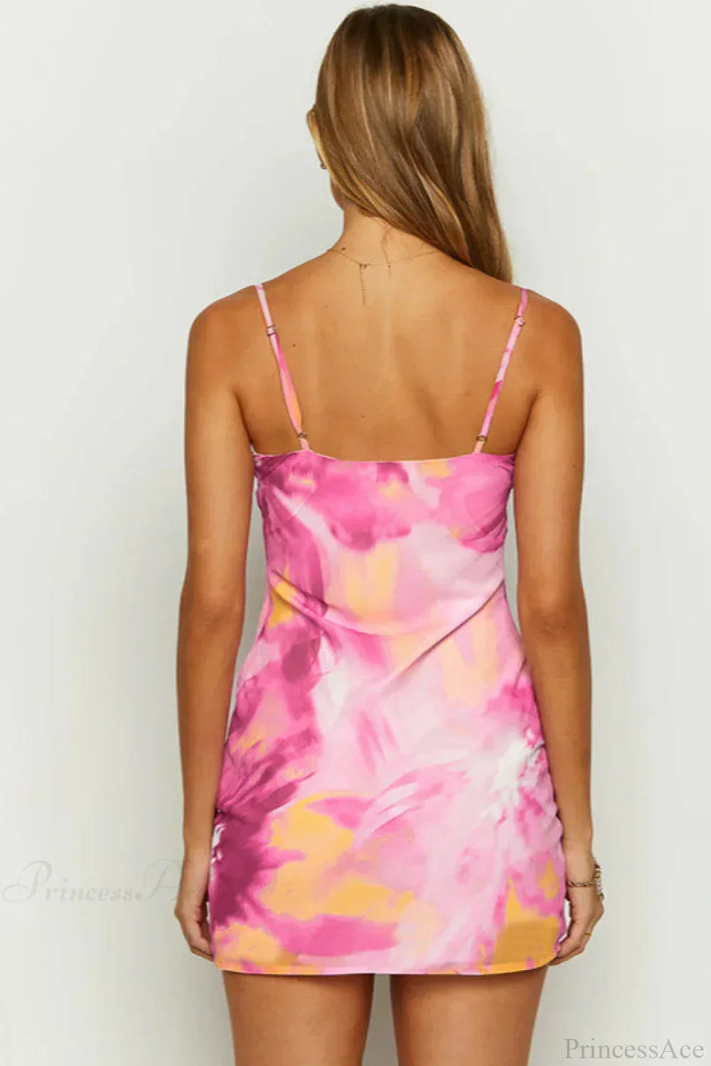Abstract Floral Print Tie-Front Sweetheart Spaghetti Strap Bodycon Mini Dress 4