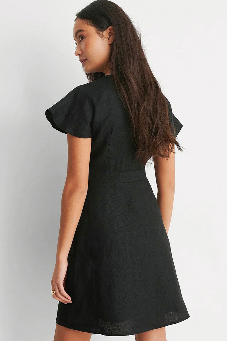 V-Neck Bow Tie Front Cutout Flutter Sleeve A-Line Mini Dress 2