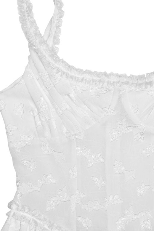 Pearl White Lace Panel Bustier Basque Waist High Split Flowy Maxi Dress 7