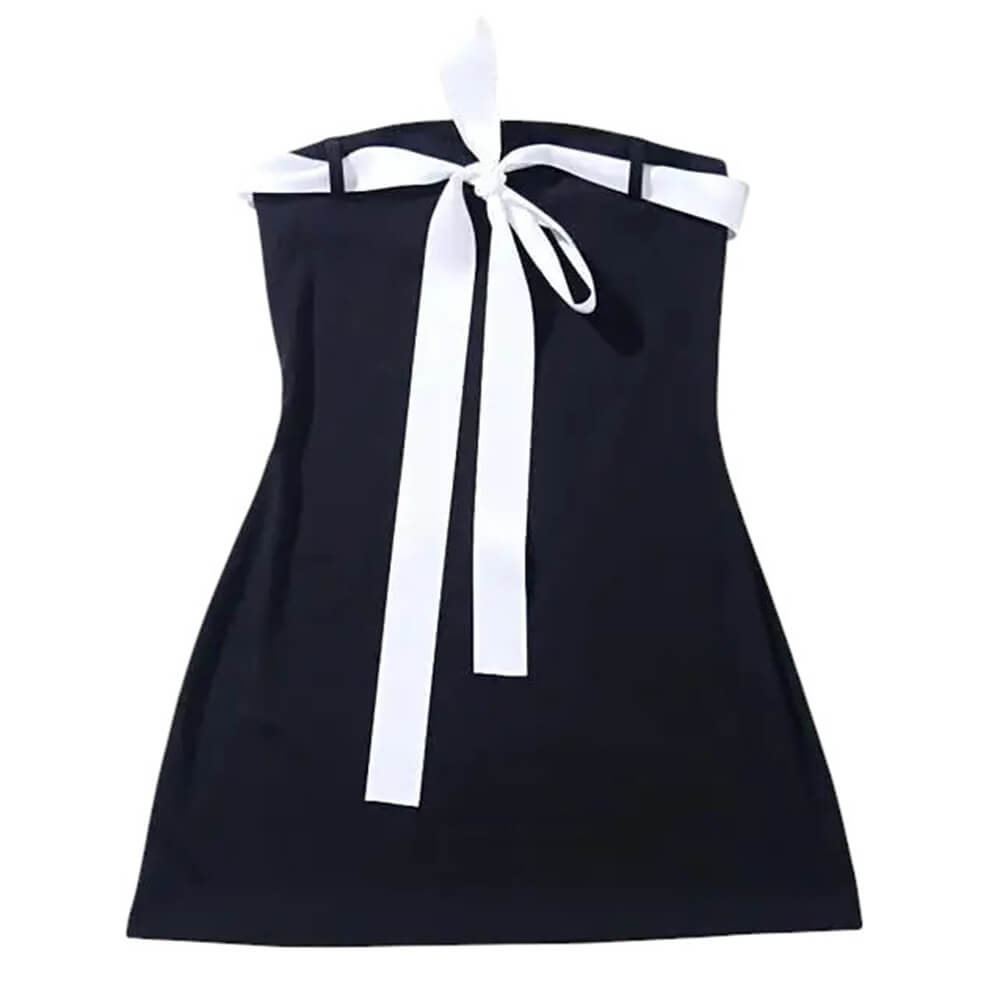 Strapless Contrast Bow Ribbon Tail Mini Dress 6