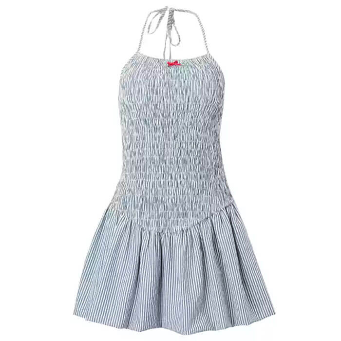 Shirred Bodice Spaghetti Strap Tiered Mini Dress