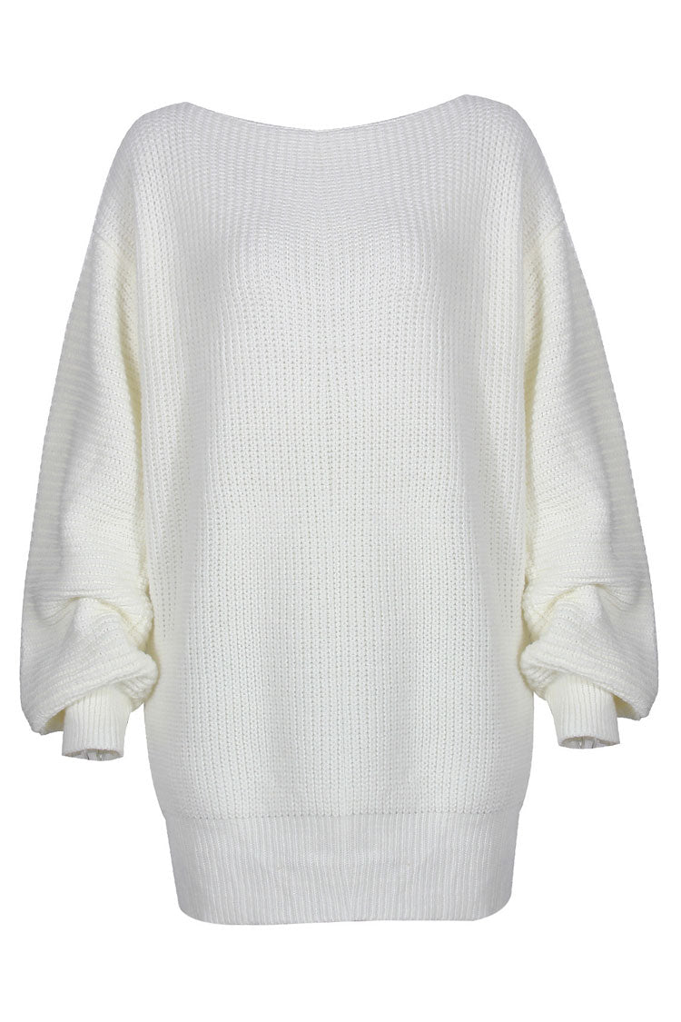 Ribbed Knit Off Shoulder Boat Neck Balloon Sleeve Sweater Mini Dress 4