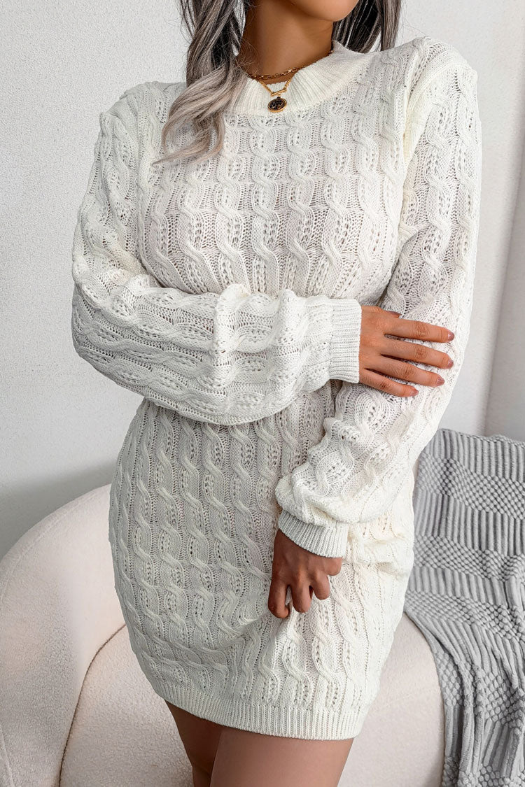 Cable Knit Crew Neck Long Sleeve Bodycon Sweater Mini Dress
