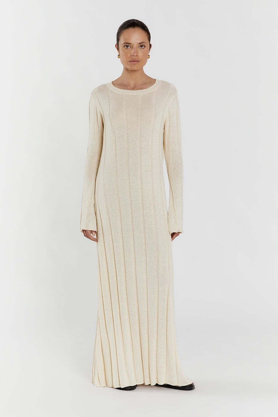 Rib Knit Long Sleeve Flare Hem Maxi Sweater Dress 6