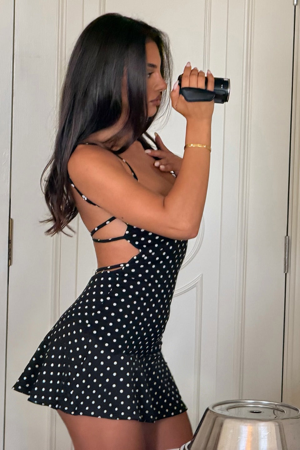 Polka Dot Square Neck Spaghetti Strap Skater Mini Dress 3