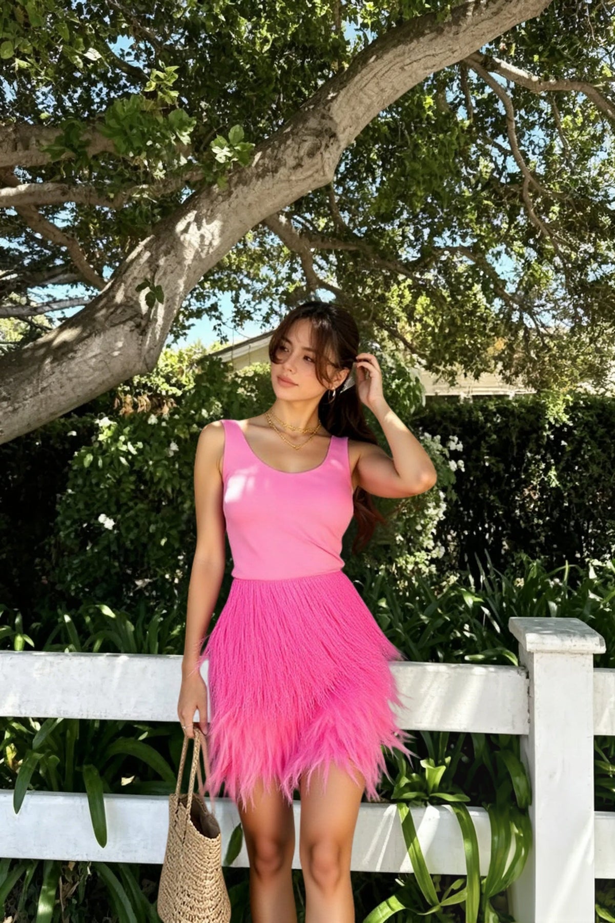 Scoop Neck Sequin Feather Trim Mini Skirt Set 5