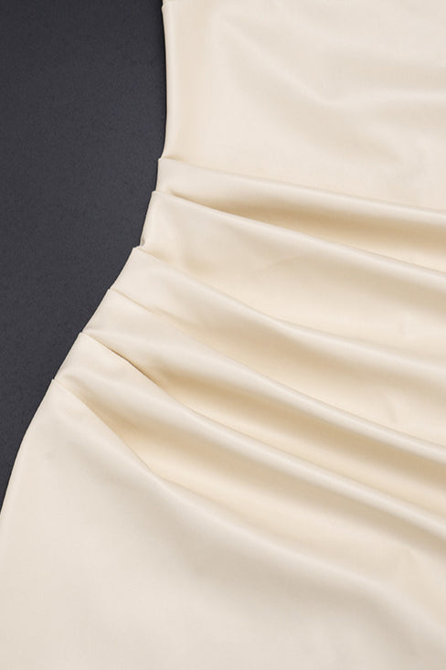 Cowl Neck Sleeveless Faux Leather Ruched Side Gather Bodycon Mini Dress 6