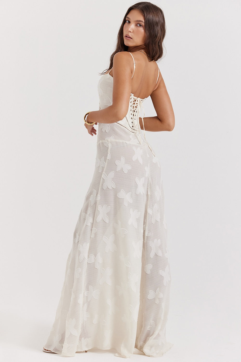 Bustier Seam Spaghetti Strap Devore Burnout Maxi Dress 22