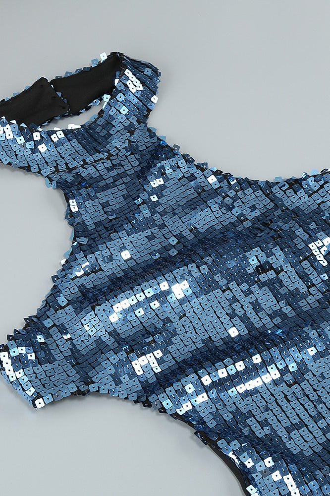 Sequin Halter Neck Waist Cut Out Bodycon Mini Mini Dress 3