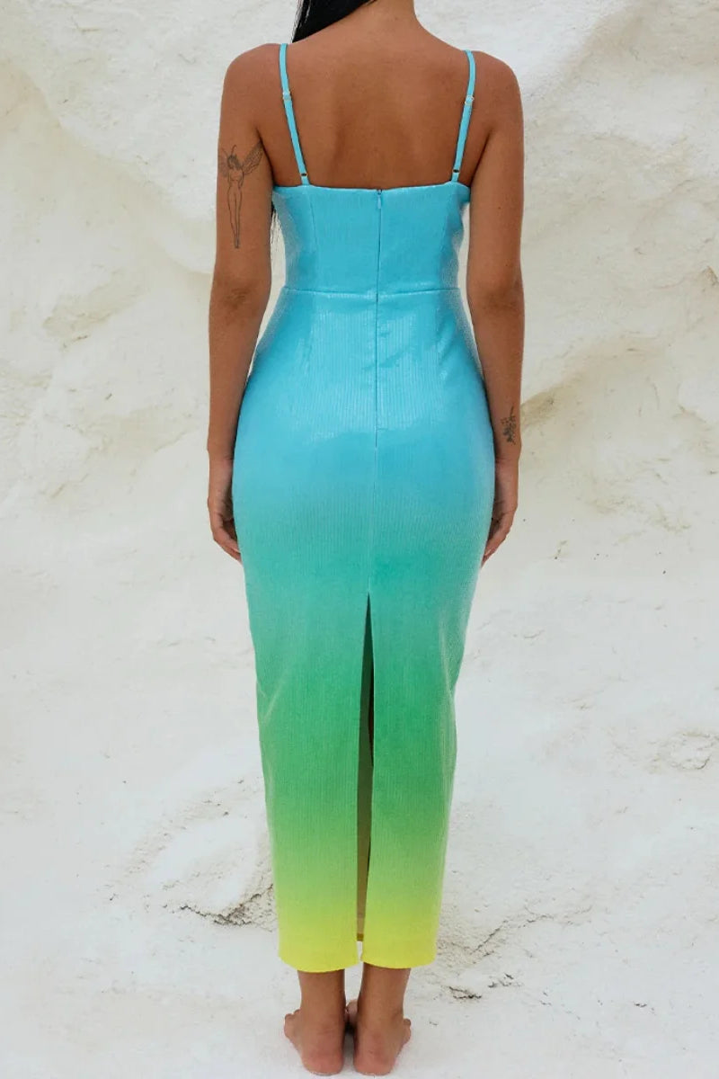 Gradient Sequin Spaghetti Strap Starfish Detail Bodycon Maxi Dress 7