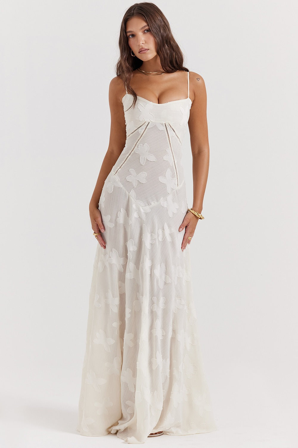 Bustier Seam Spaghetti Strap Devore Burnout Maxi Dress 19