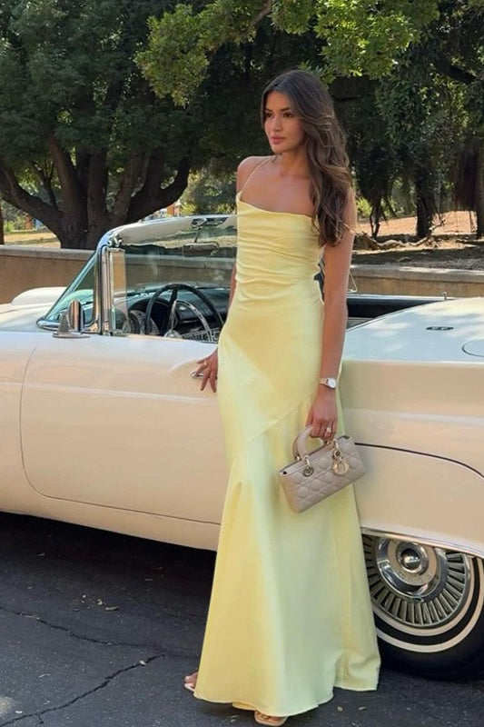 Satin Cowl Neck Spaghetti Strap Backless Slip Maxi Gown 3