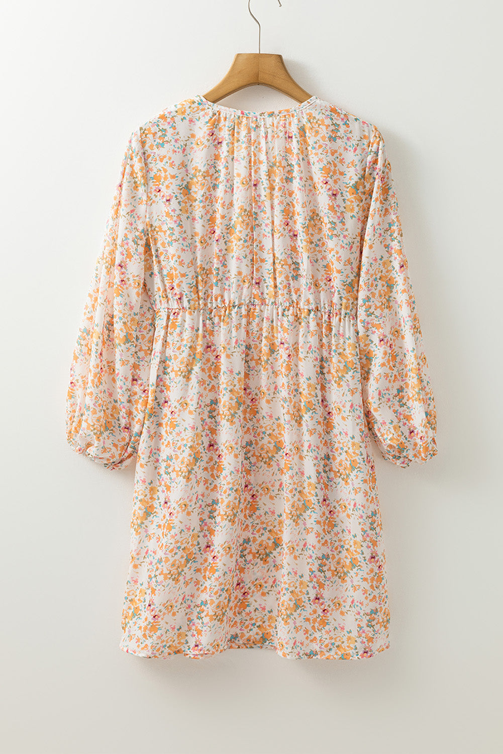 Ditsy Floral Print Surplice V-Neck Balloon Sleeve Empire Waist Mini Dress 7