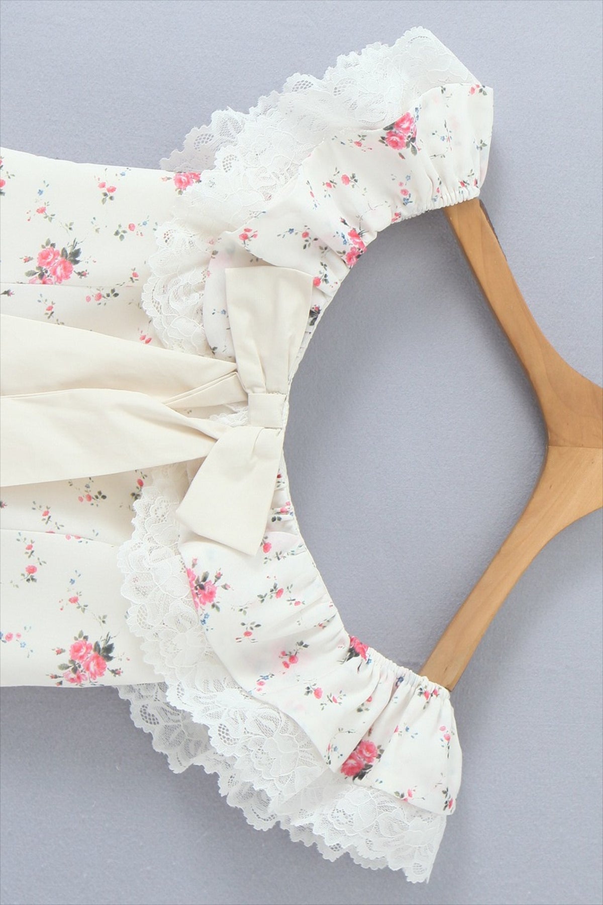 Off Shoulder Lace Trim Ribbon Bow Corset Bodice Floral Print Mini Dress 5