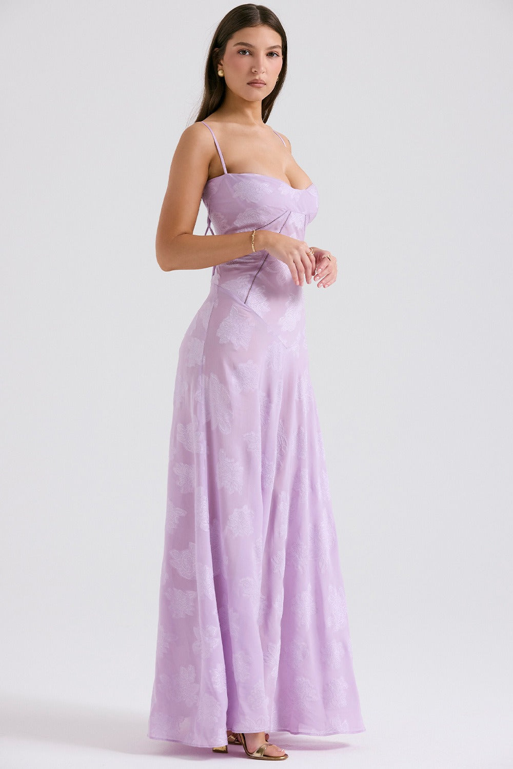 Bustier Seam Spaghetti Strap Devore Burnout Maxi Dress 7