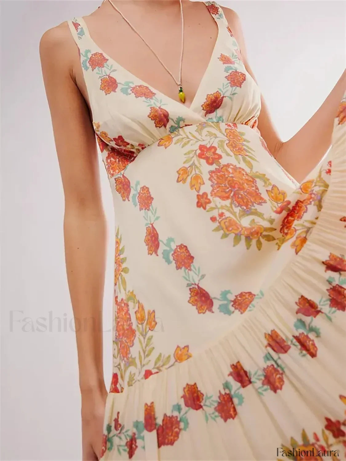 Orange Deep V Floral Loose Maxi Dress 6