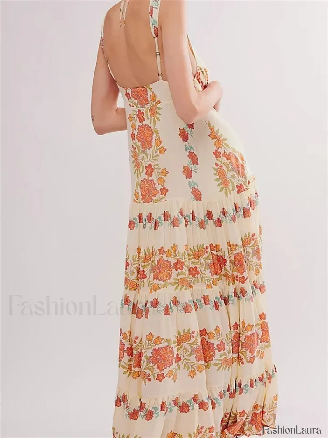 Orange Deep V Floral Loose Maxi Dress 8