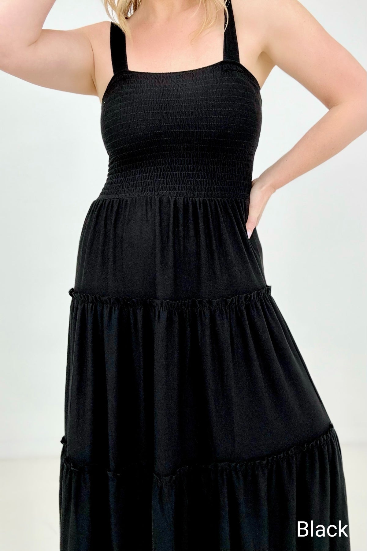 Square Neck Smocked Bodice Tiered Ruffle Maxi Dress 5