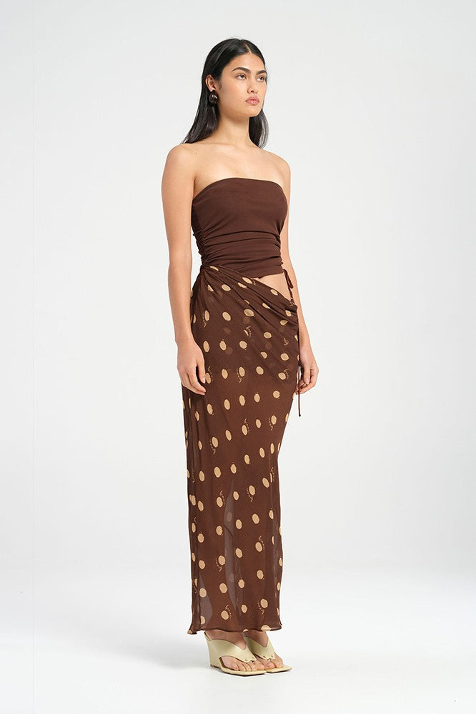 Ruched Strapless Tube Top Low-Rise Polka Dot Maxi Skirt Set 4