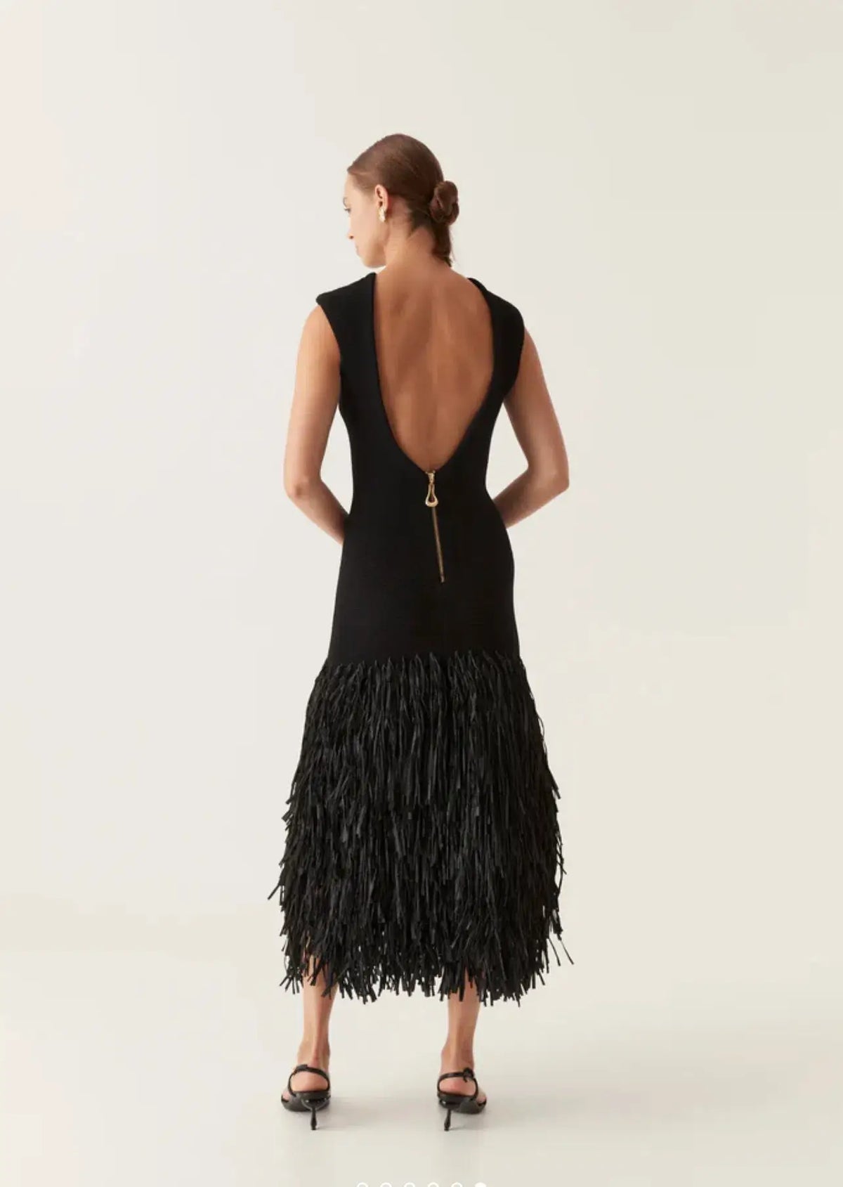 Sleeveless Rib Knit Fringe Panel Bodycon Midi Dress 3