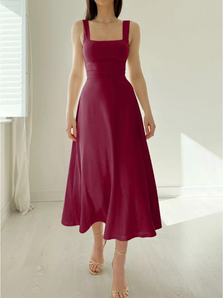 Scoop Neck Tank Strap Fitted Waist Flared A-Line Maxi Dress 5