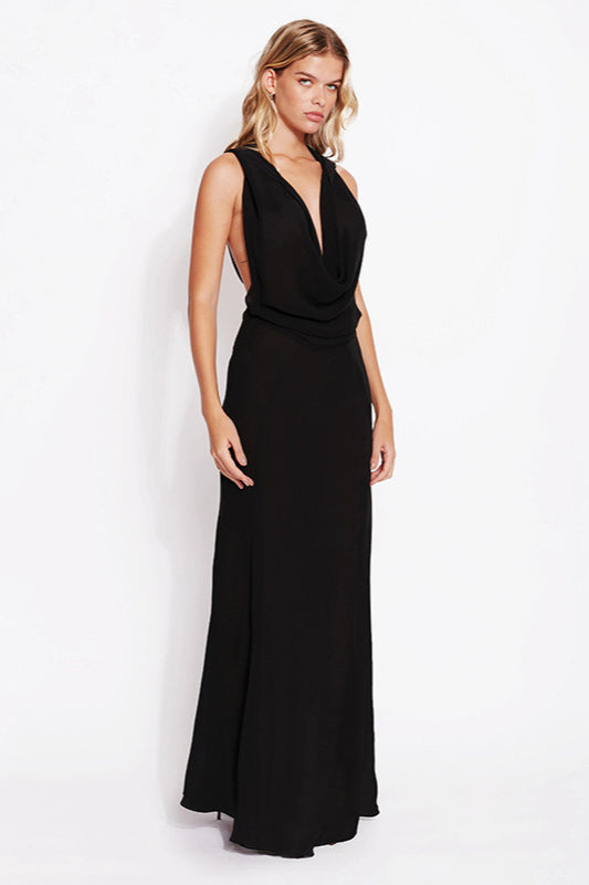 Hooded Deep Cowl Neck Sleeveless Backless Maxi Dress 3