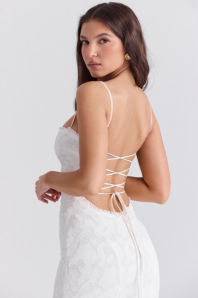 Lace Corset Square Neck Spaghetti Strap Mermaid Maxi Gown 9